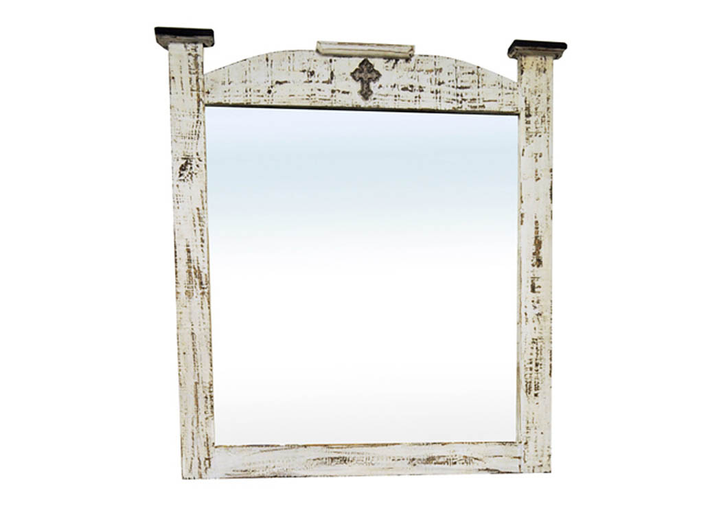 White Scraped Mirror w/Cross,Million Dollar Rustic