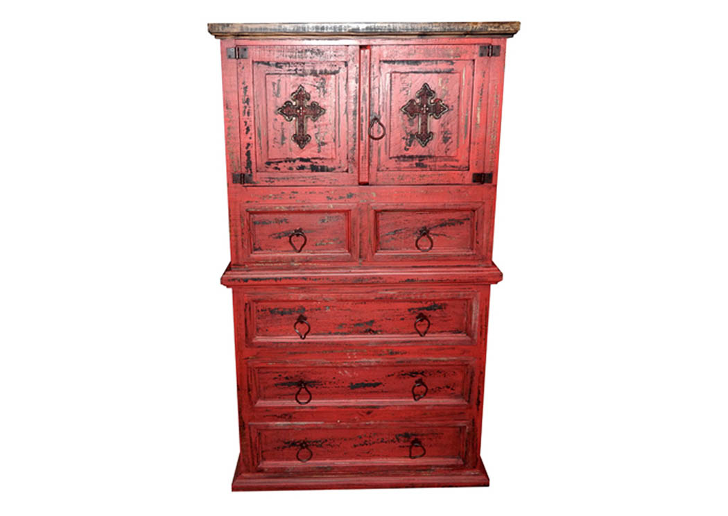 Red Scraped Chest w/Cross,Million Dollar Rustic