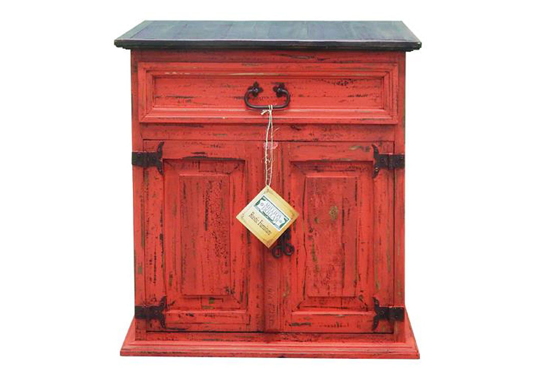 Red Scraped Mansion Nightstand,Million Dollar Rustic