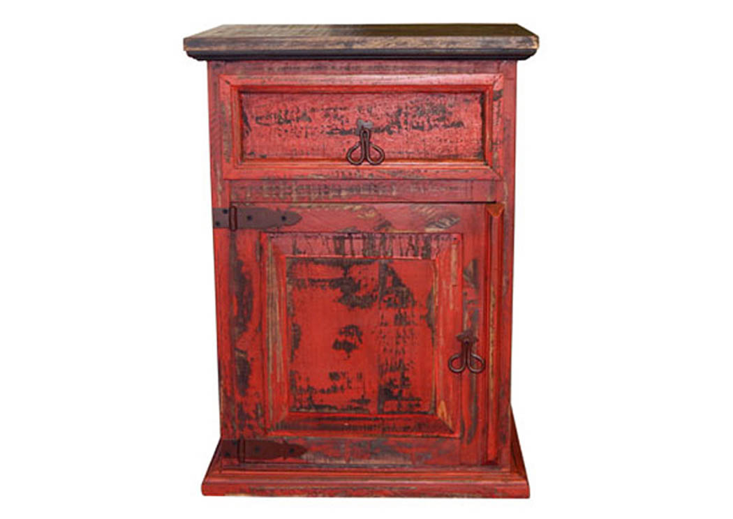 Red Scraped Nightstand 1 Door/Drawer,Million Dollar Rustic