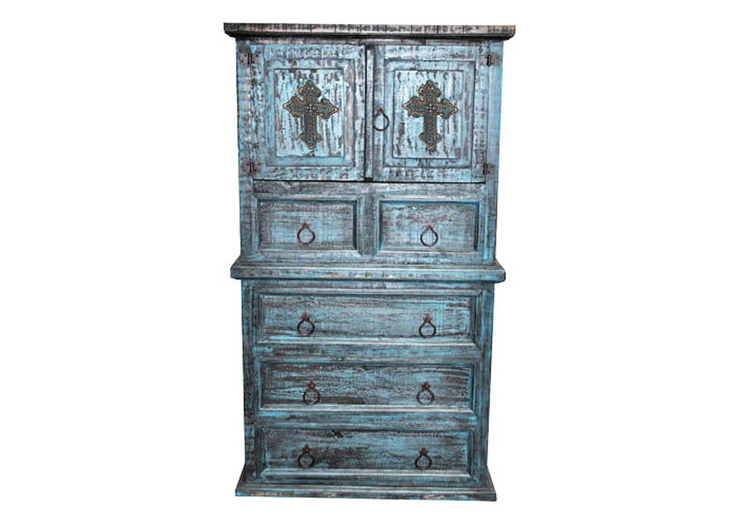 Turquoise Scraped Chest w/Cross,Million Dollar Rustic