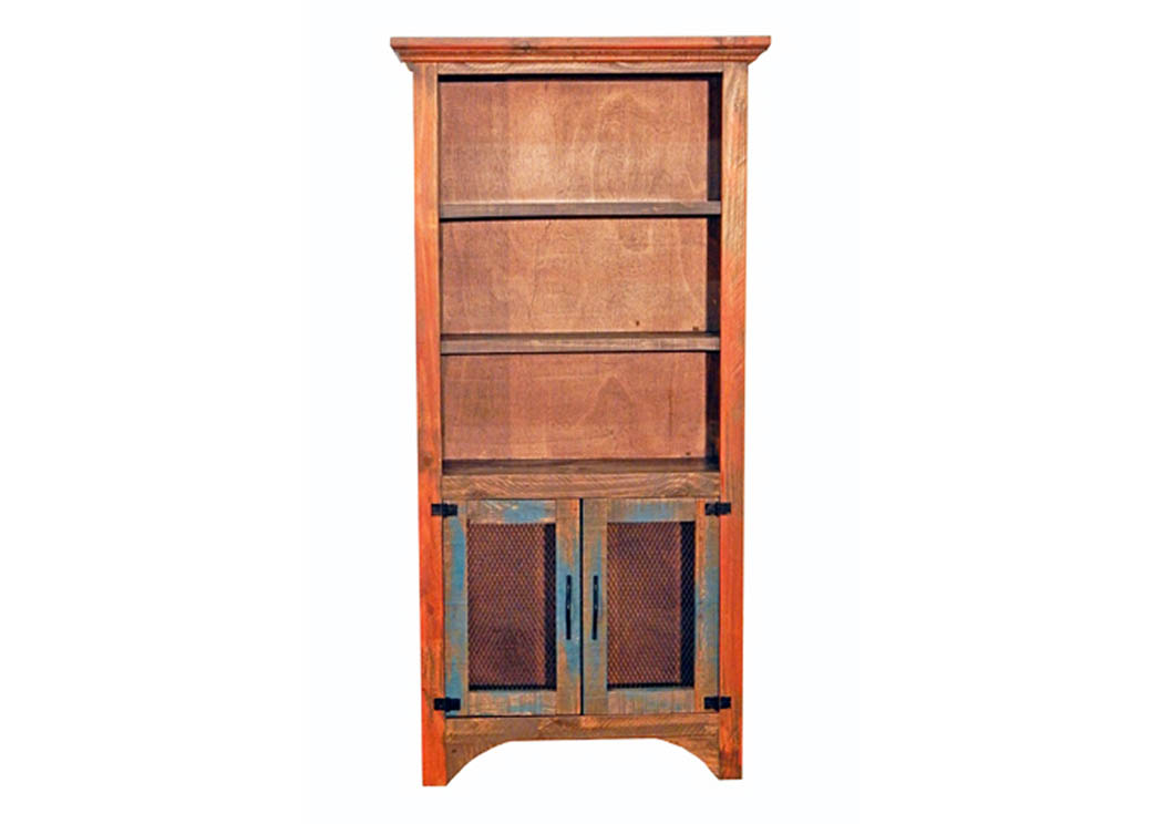 2 Door 3 Shelf Rubbed Orange/Turquoise Pantry,Million Dollar Rustic