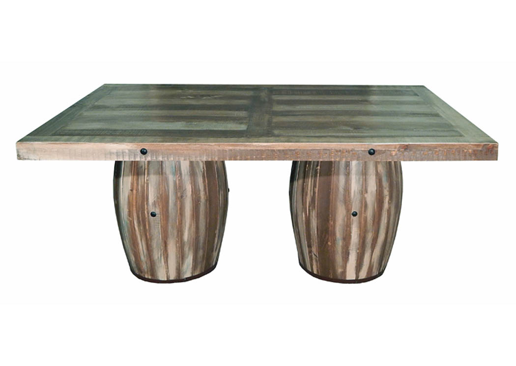 Slatted Wood 6' 2 Barrel Dining Table,Million Dollar Rustic