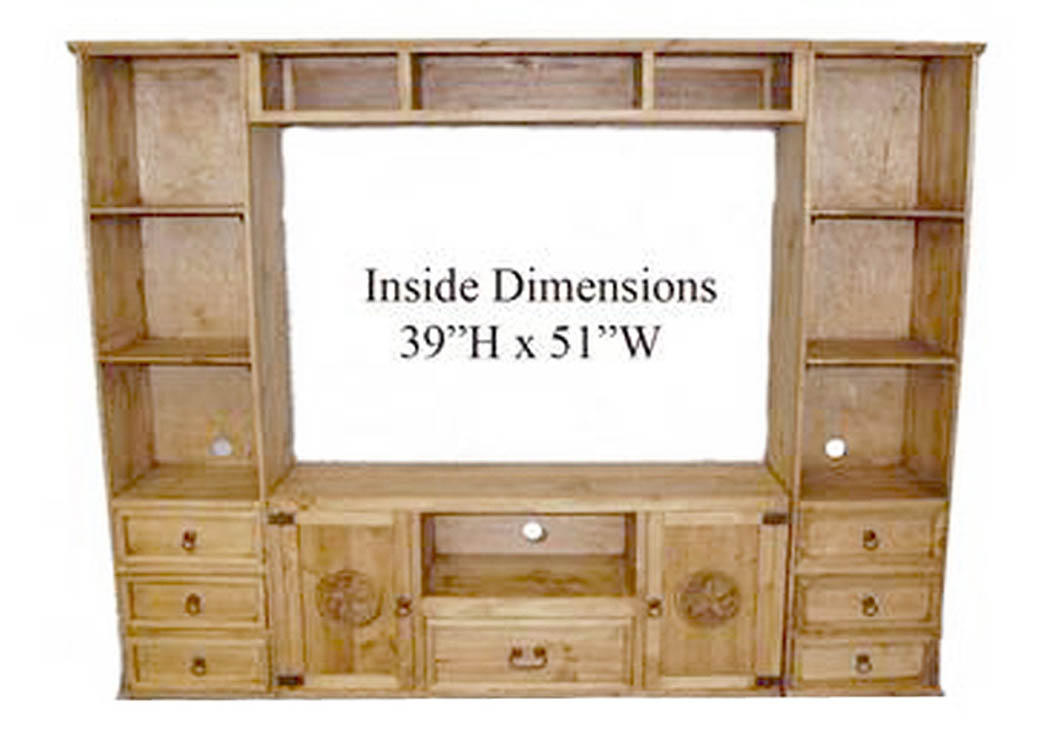 4 Piece Small Flat Screen Wall Unit w/Star,Million Dollar Rustic