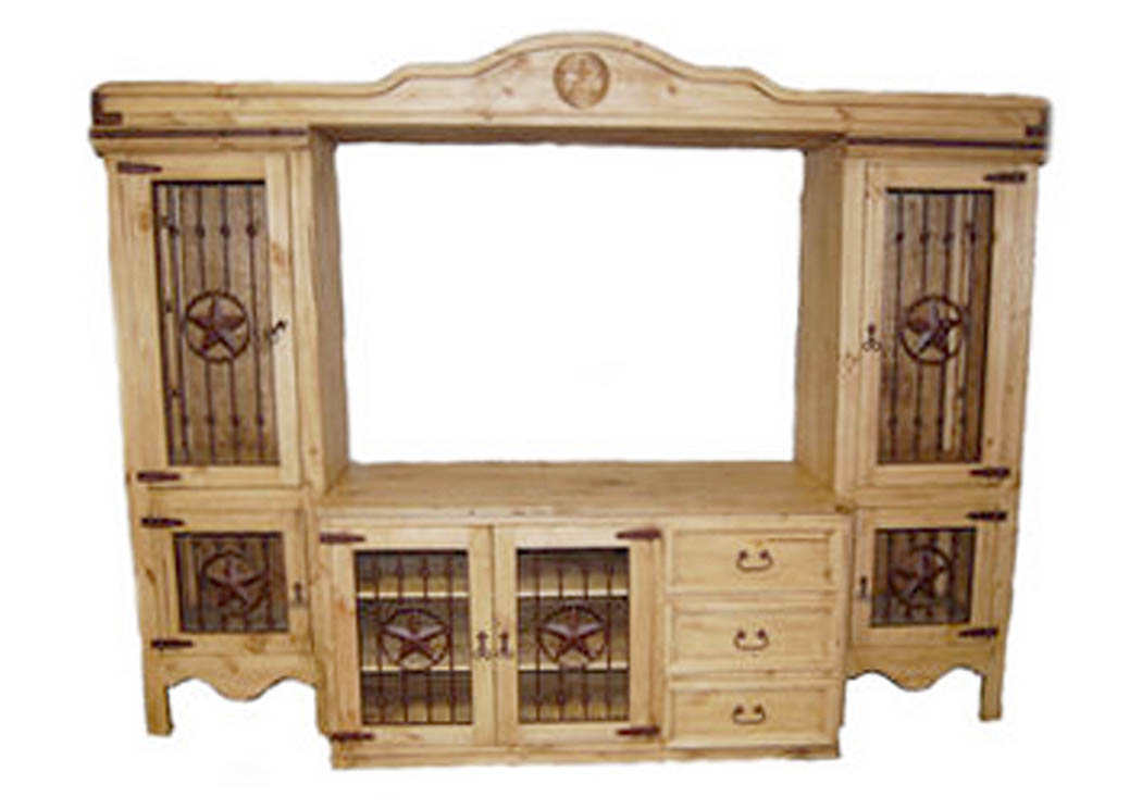 4 Piece TV Wall Unit w/Iron Accents & Stars,Million Dollar Rustic