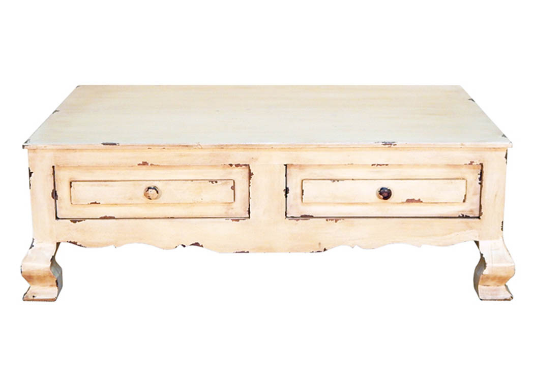 Heirloom Distressed Cream Cocktail Table w/2 Drawers,Million Dollar Rustic