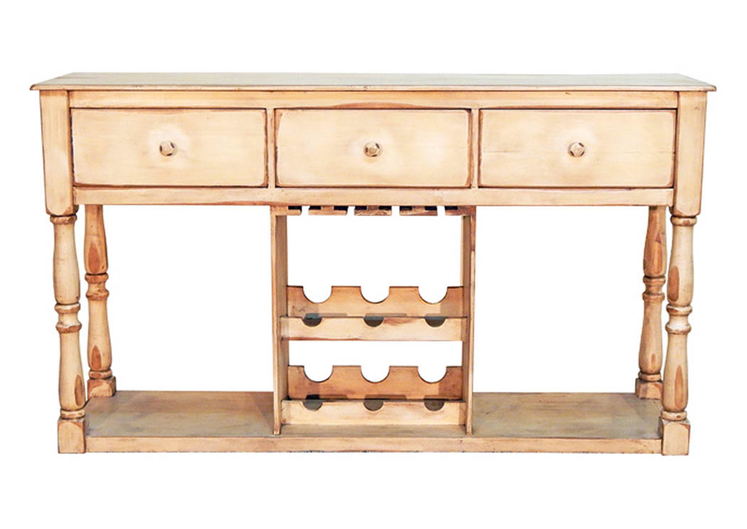 Distressed Cream Sofa Table w/Wine Rack & 3 Drawers,Million Dollar Rustic