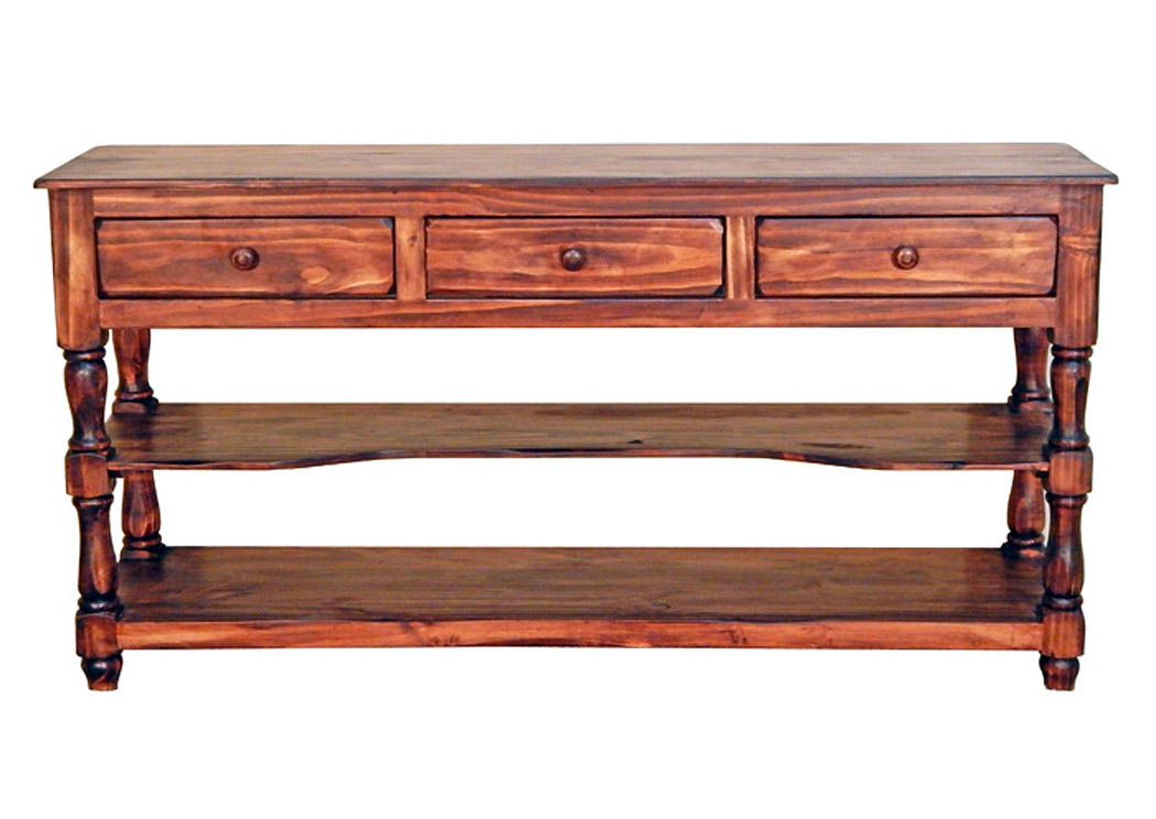 Chestnut Sofa Table w/3 Drawers & 2 Shelfs,Million Dollar Rustic