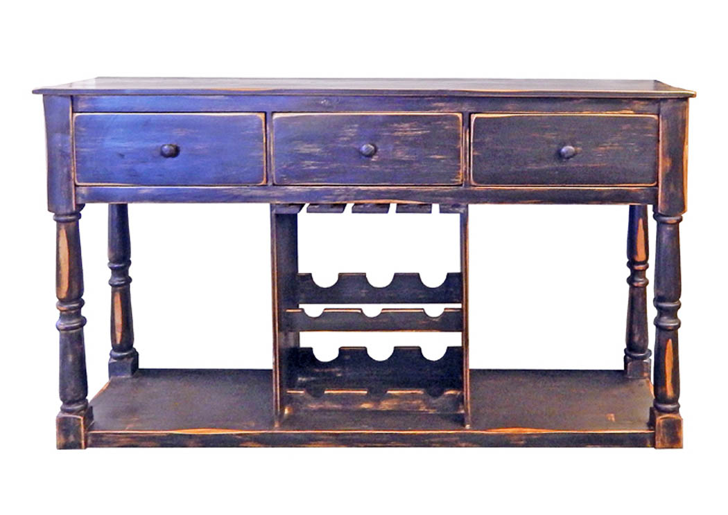 Stone Brown Sofa Table w/3 Drawers & Wine Rack,Million Dollar Rustic