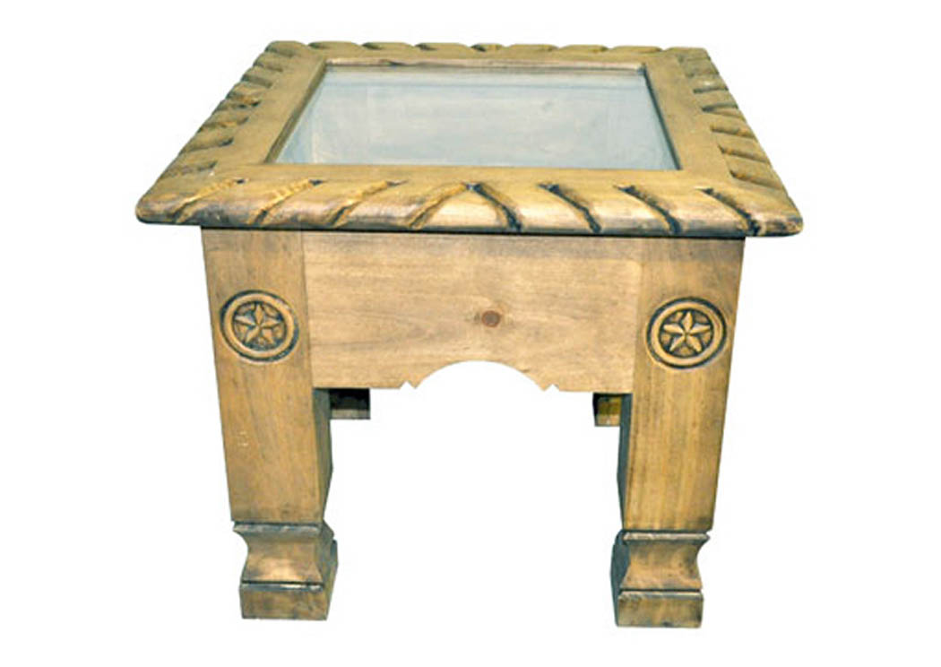 Shadow Box End Table w/Stars & Rope Trim,Million Dollar Rustic