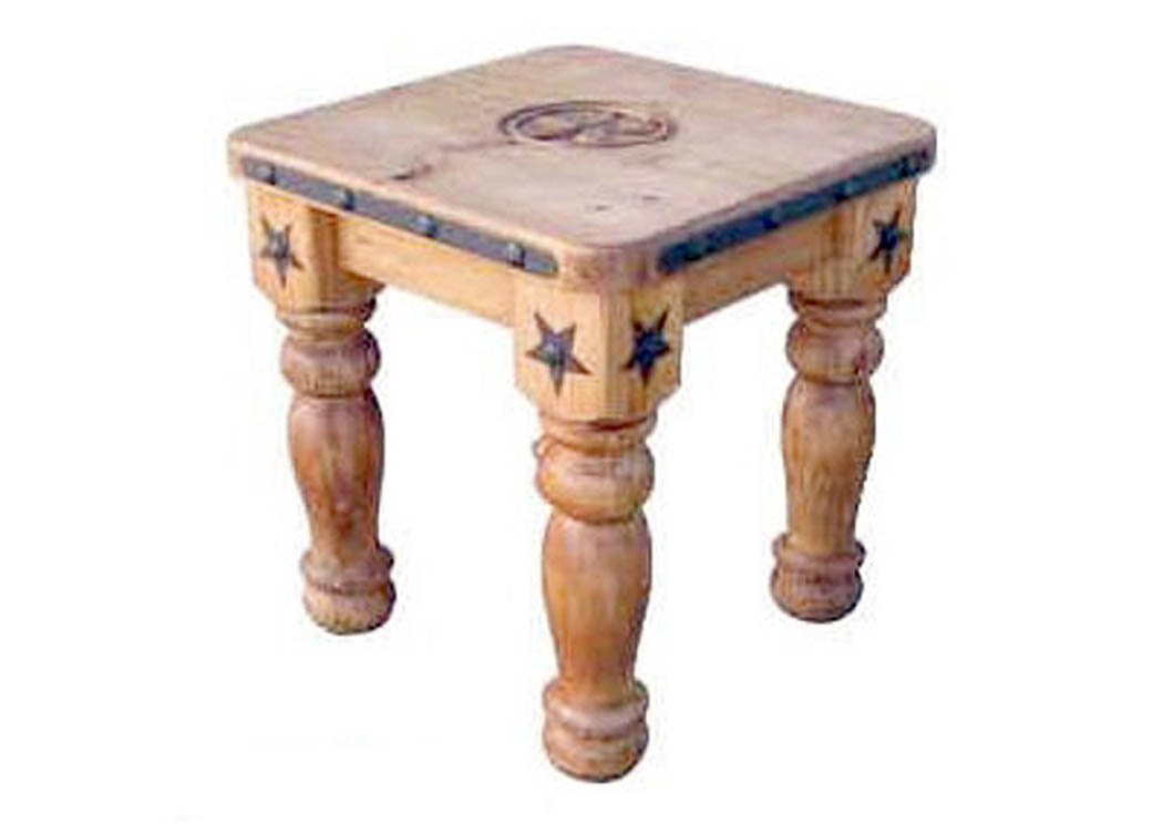 5" Leg Star End Table w/Iron Accents,Million Dollar Rustic