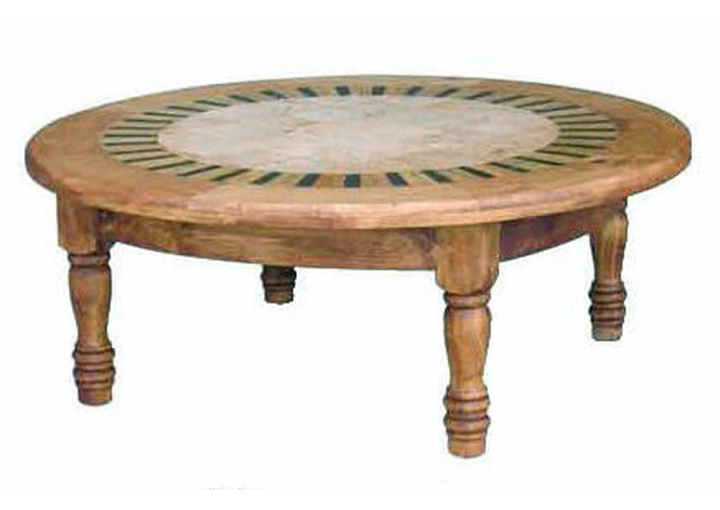 Round Marble-Inlay Cocktail Table,Million Dollar Rustic