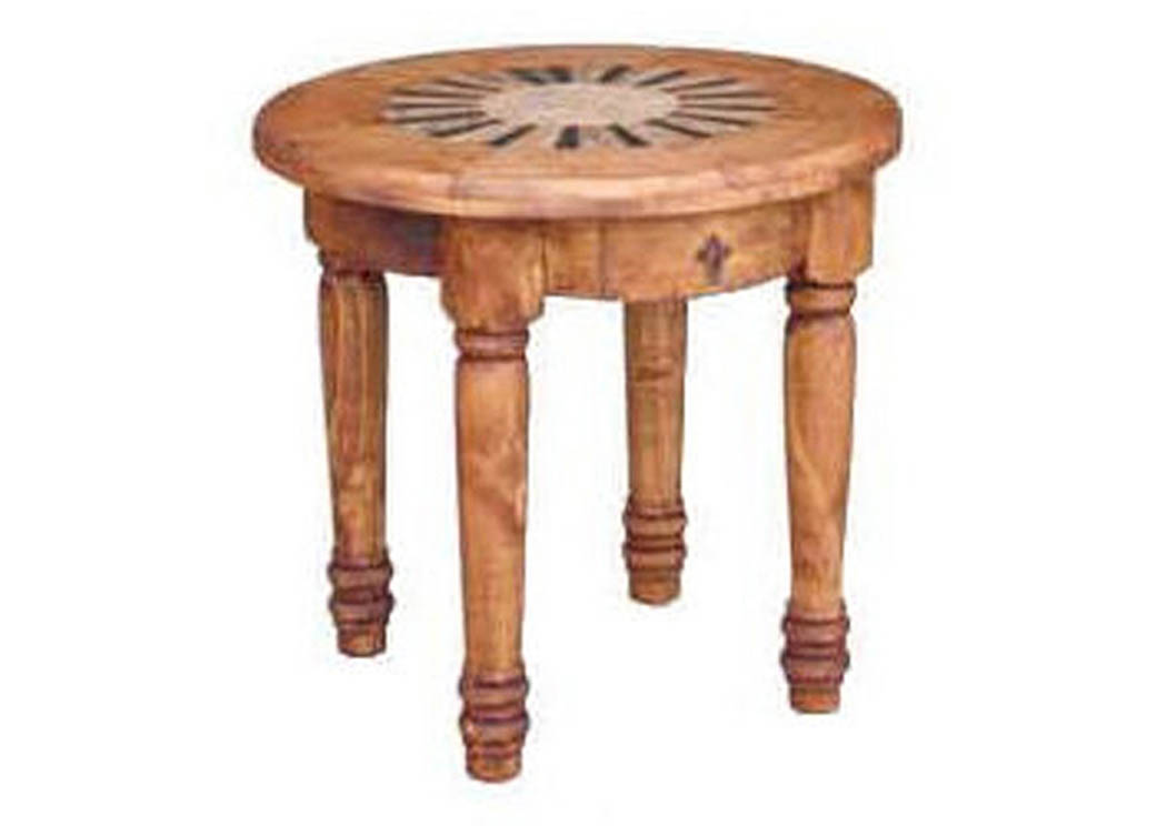 Round Marble-Inlay End Table,Million Dollar Rustic