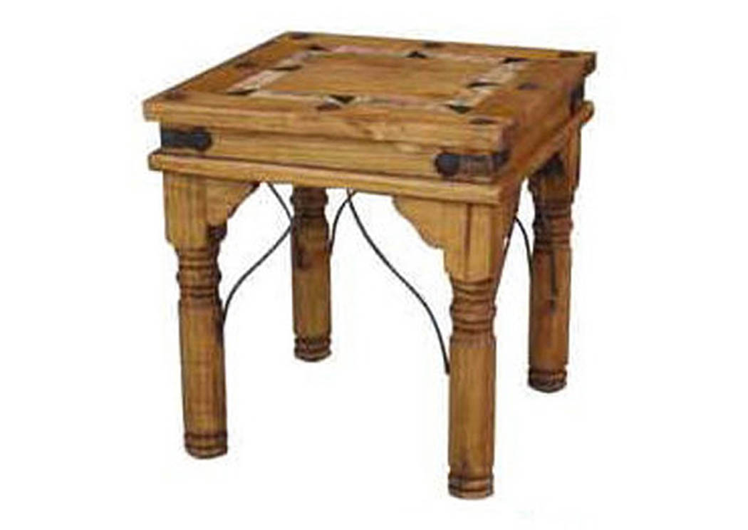 Indian Marble-Inlay End Table w/Iron Accents,Million Dollar Rustic