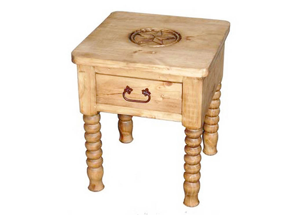 Spindle Leg Star End Table w/Drawer,Million Dollar Rustic