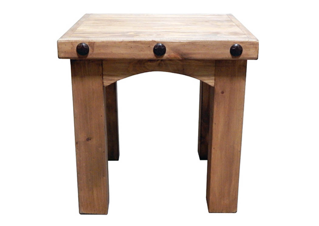 Wood Square Leg End Table w/Concho Accents,Million Dollar Rustic