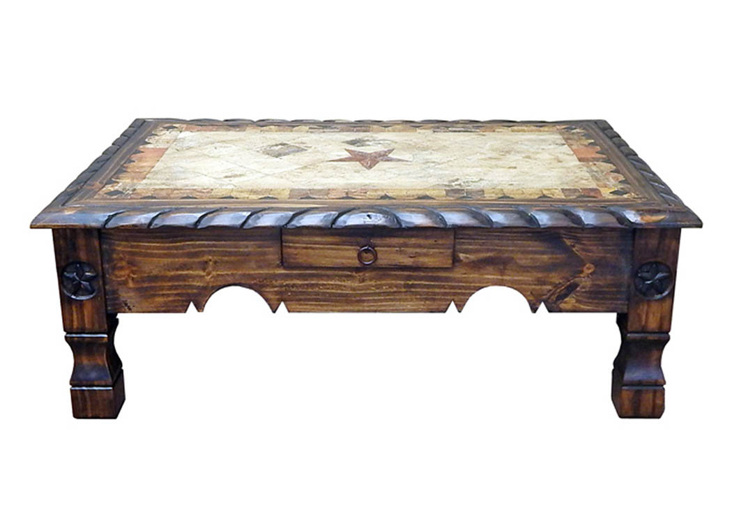 Medium Marble Rope 1 Drawer Cocktail Table w/Stars,Million Dollar Rustic