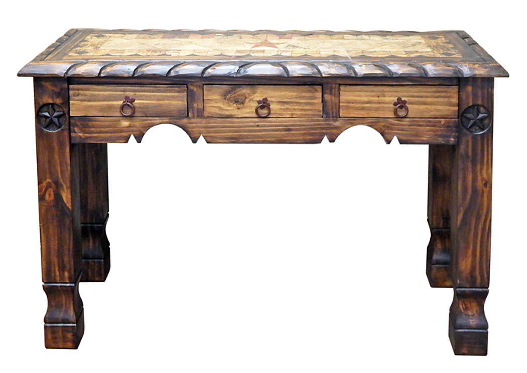 Medium Marble Rope 3 Drawer Sofa Table w/Stars,Million Dollar Rustic