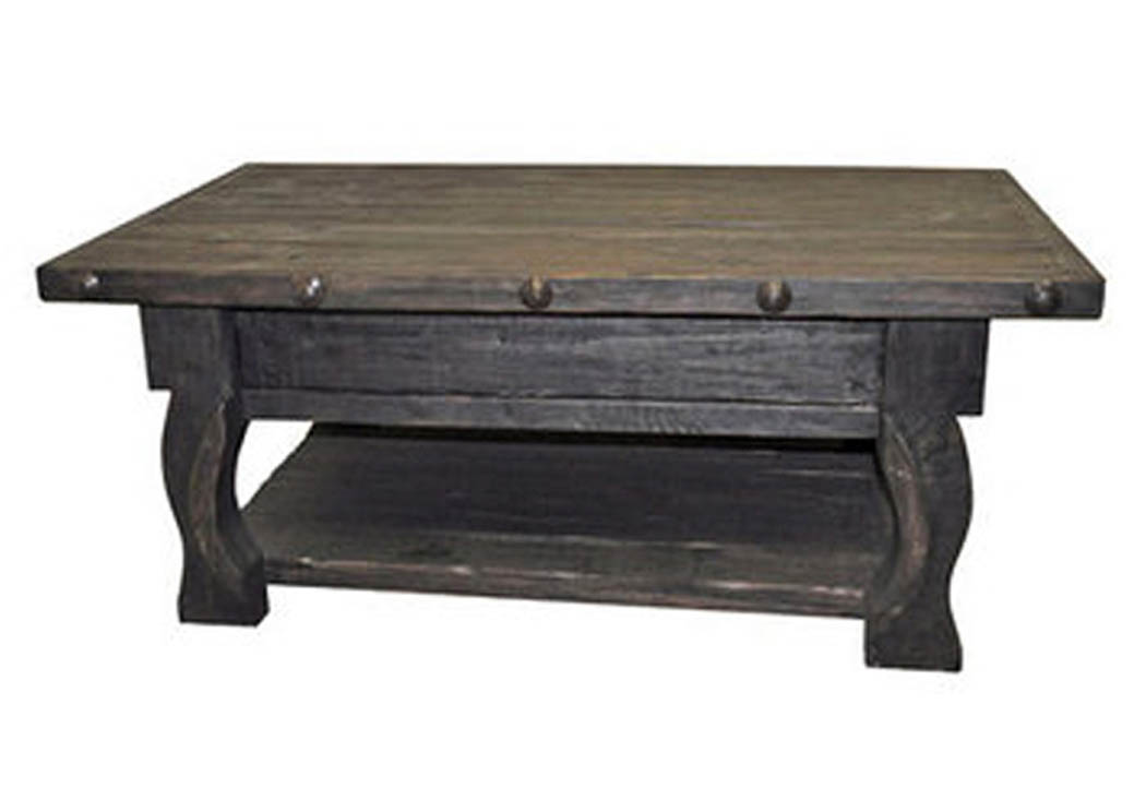 Dark LV Yugo Cocktail Table w/Shelf & Concho Accents,Million Dollar Rustic