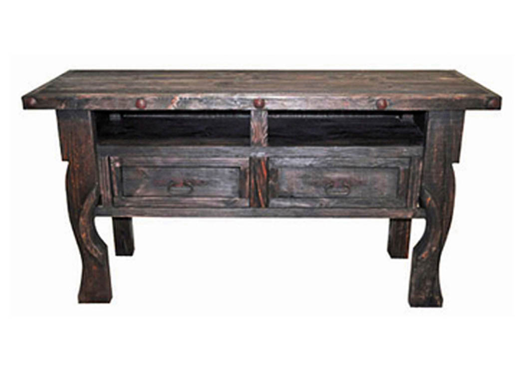 Dark LV Yugo Console Sofa Table w/2 Drawers & Concho Accents,Million Dollar Rustic