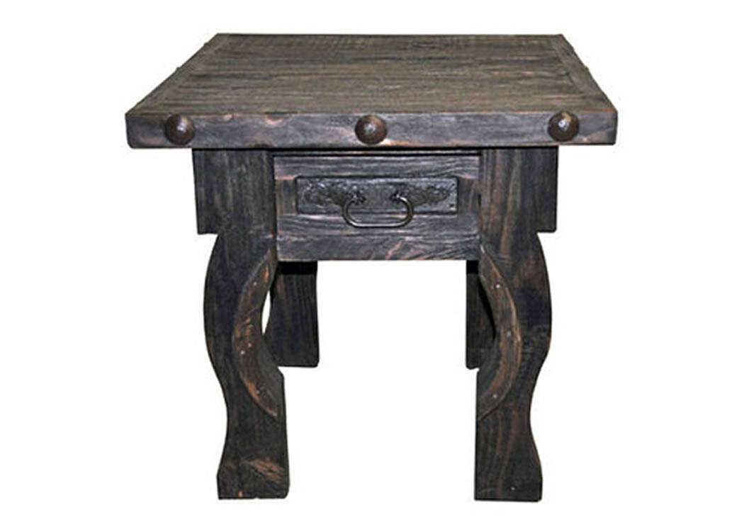 Dark LV Yugo End Table w/Drawer & Concho Accents,Million Dollar Rustic