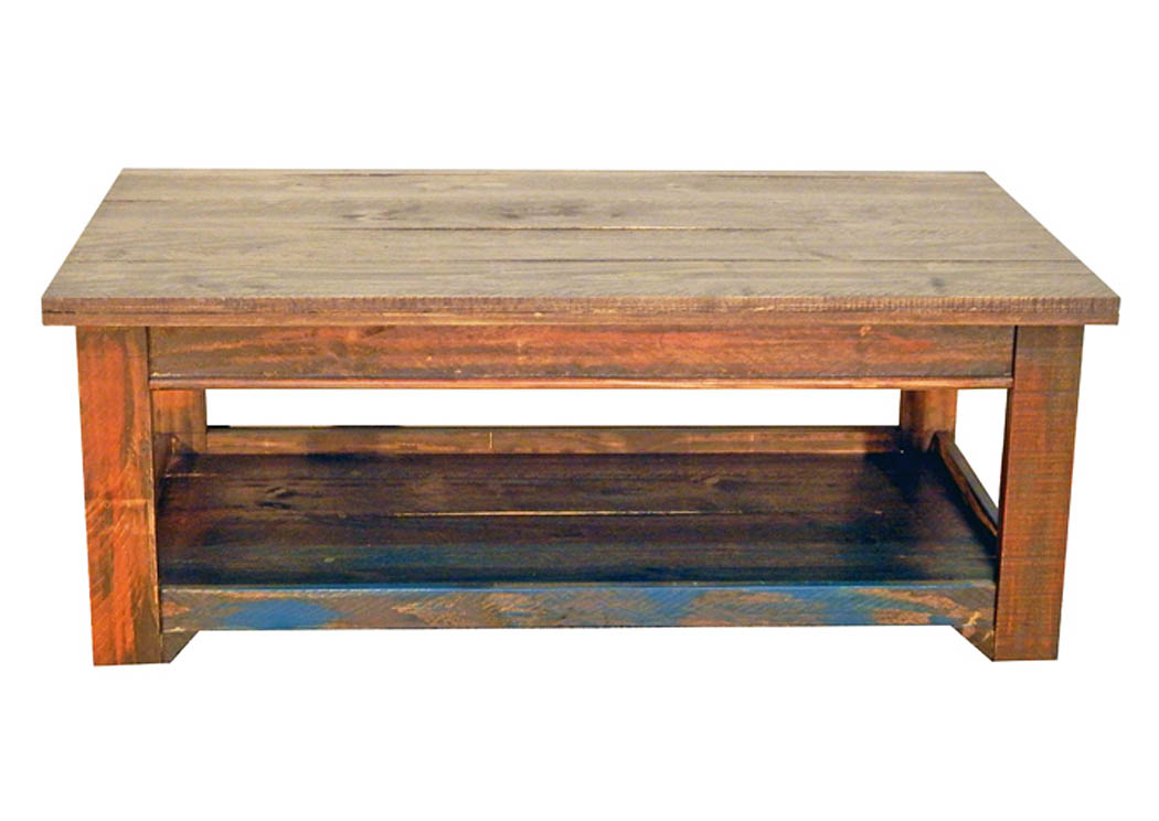 Bandera Orange/Turquoise 2 Drawer Cocktail Table w/Shelf,Million Dollar Rustic