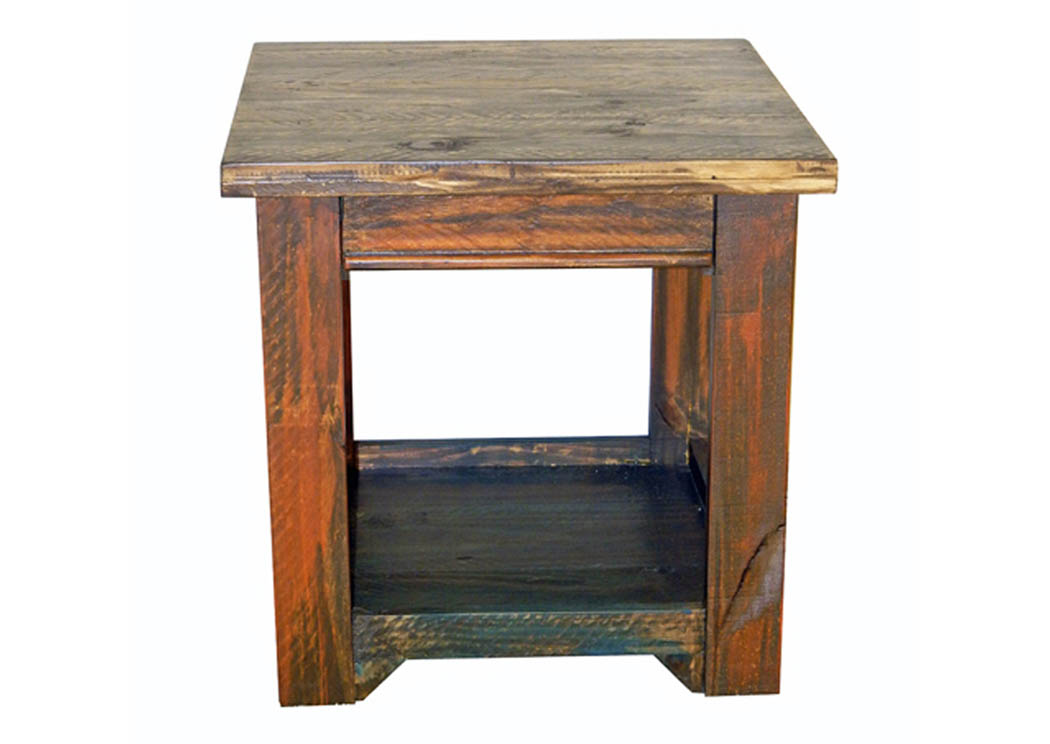 Bandera Orange/Turquoise 1 Drawer End Table w/Shelf,Million Dollar Rustic