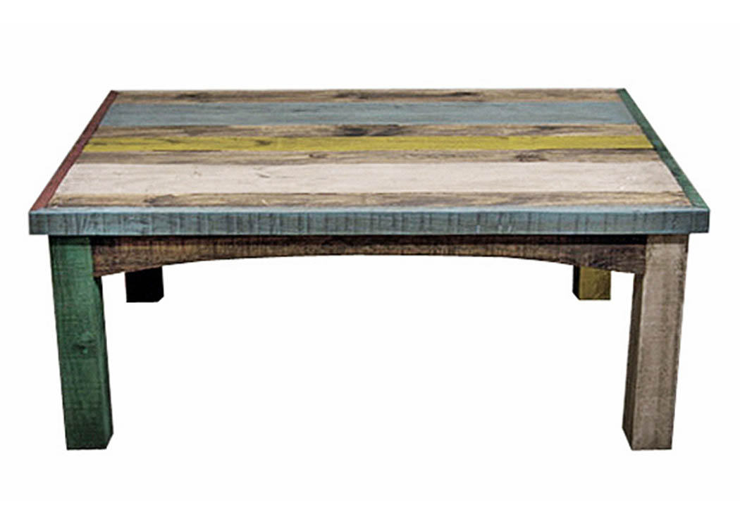 Painted Reclaimed Multicolor Slat Cocktail Table,Million Dollar Rustic