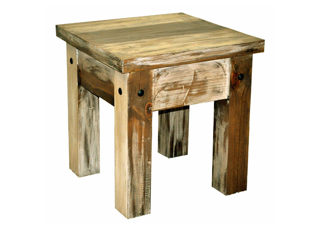 Slatted Wood End Table w/Drawer,Million Dollar Rustic