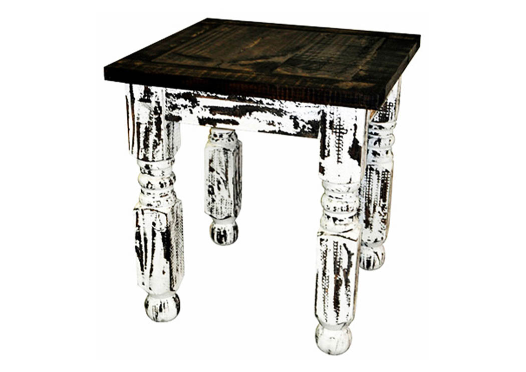 White Scraped Lyon End Table,Million Dollar Rustic