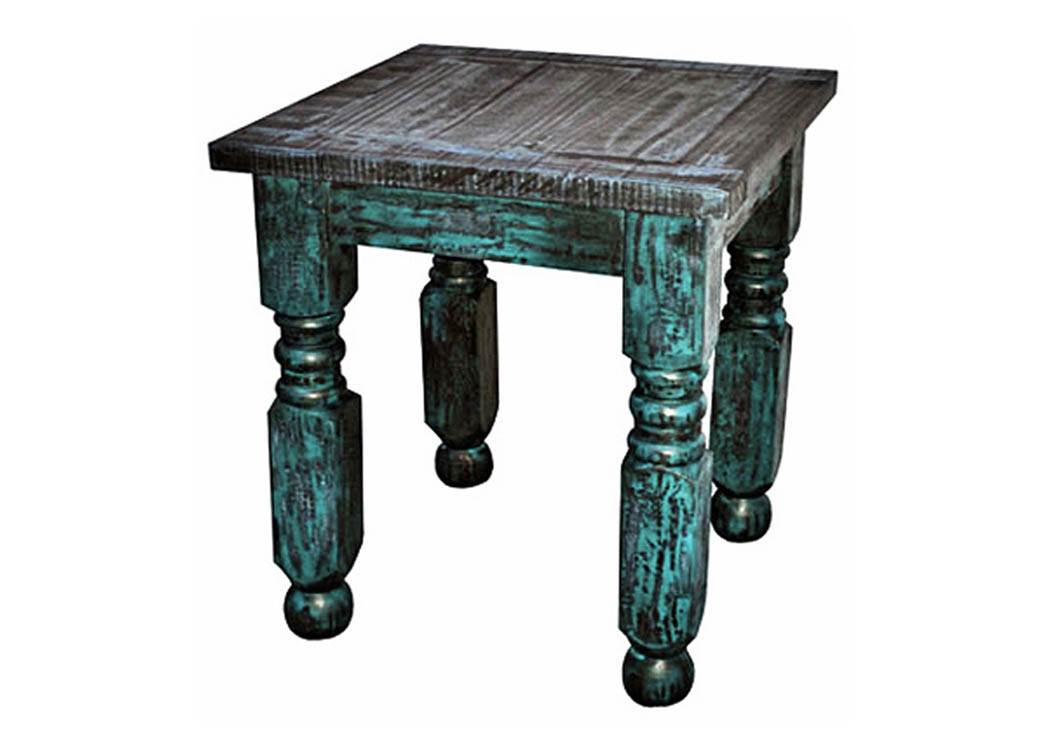 Turquoise Scrape Lyon End Table,Million Dollar Rustic