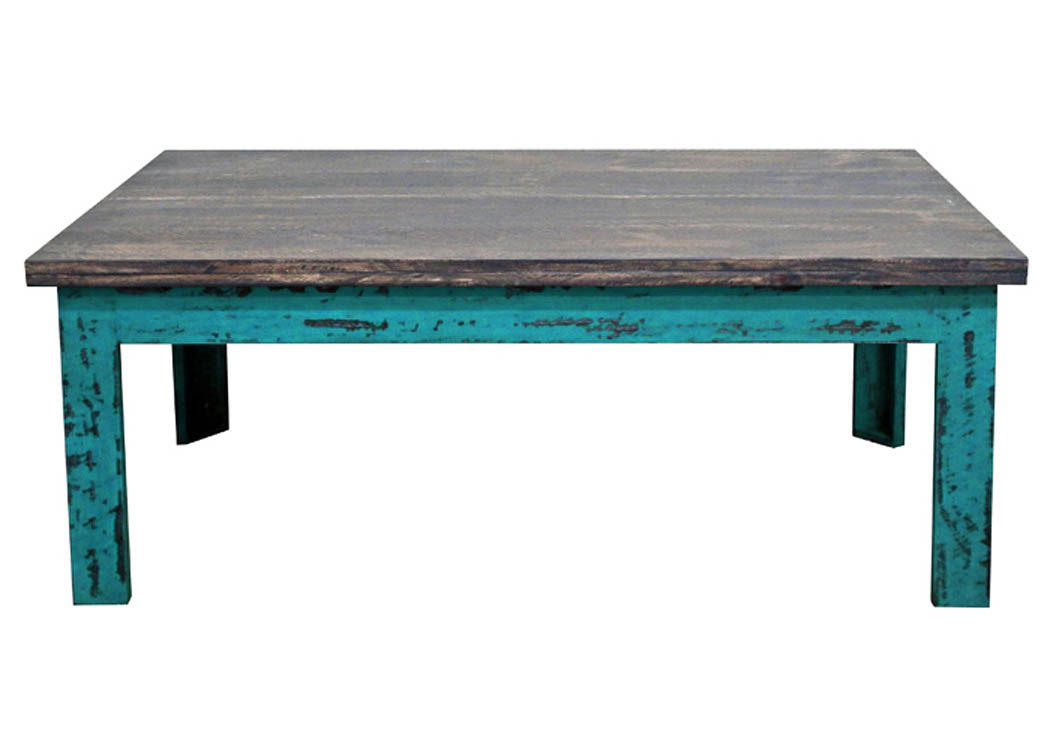 Turquoise Scrape Rectangle Cocktail Table,Million Dollar Rustic