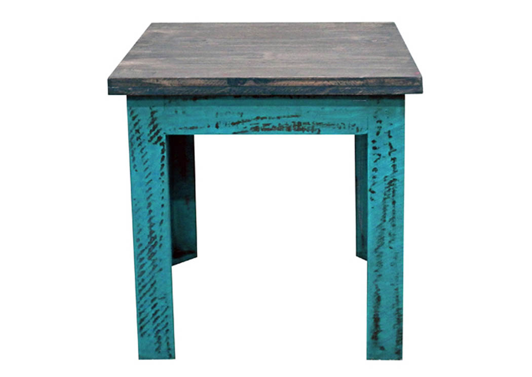 Turquoise Scrape Rectangle End Table,Million Dollar Rustic