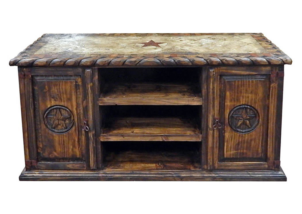 Medium Rope TV Stand w/Marble Top & Star,Million Dollar Rustic