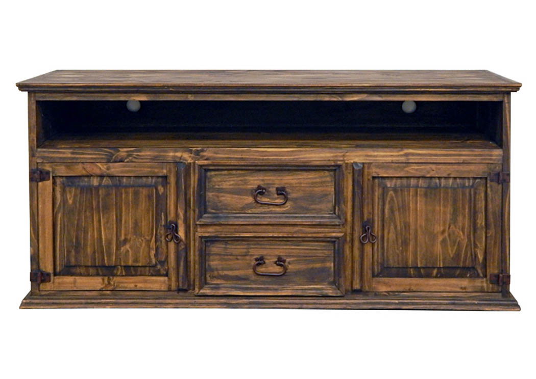 60" Medium Wax Rough Cut 2 Door 2 Drawer TV Stand,Million Dollar Rustic