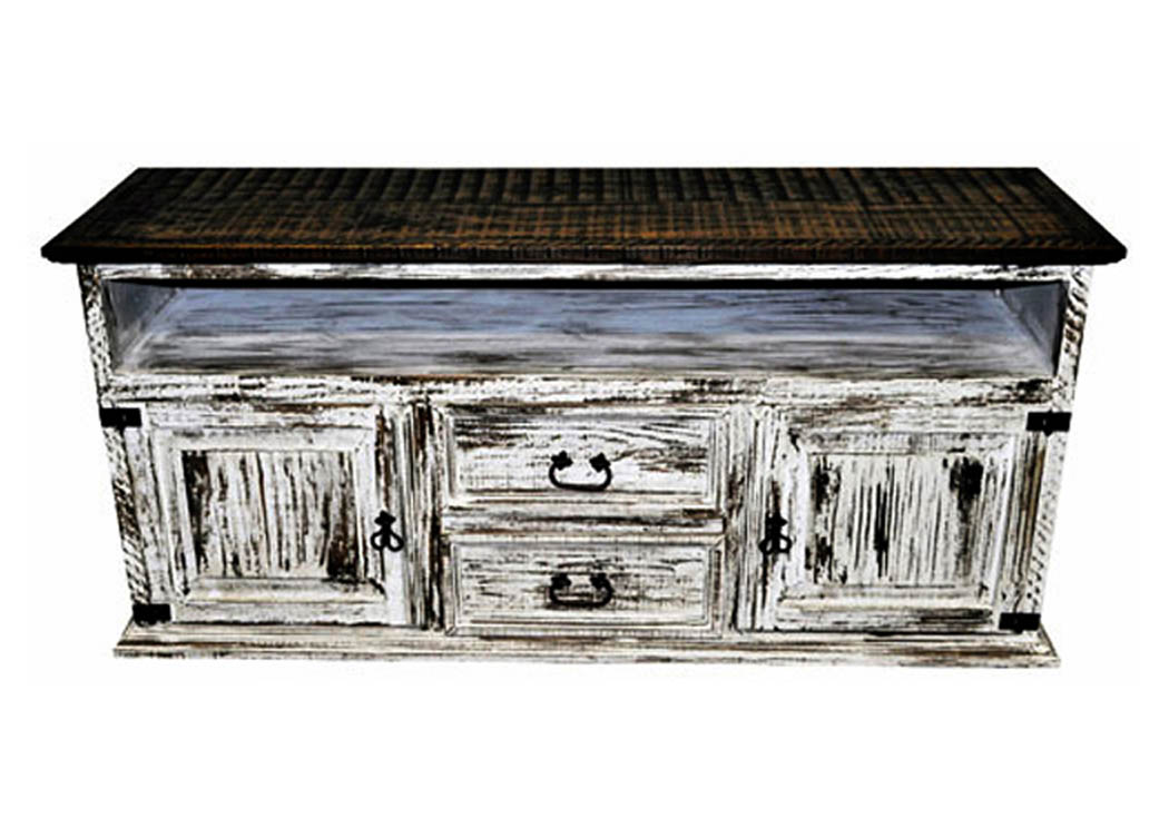 60" White Scraped 2 Door 2 Drawer TV Stand,Million Dollar Rustic