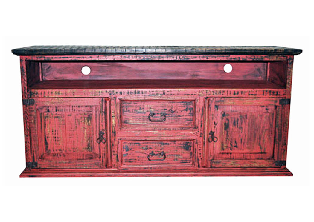 Red Scraped 60" 2 Door 2 Drawer TV Stand,Million Dollar Rustic