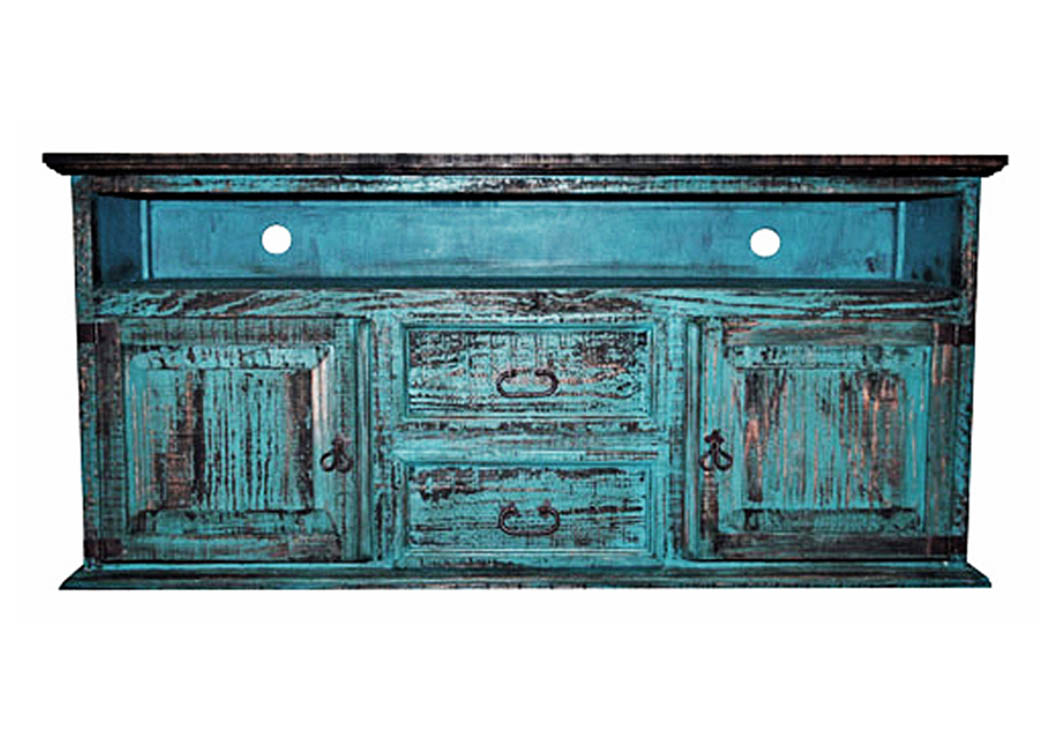 Turquoise Scraped 60" 2 Door 2 Drawer TV Stand,Million Dollar Rustic
