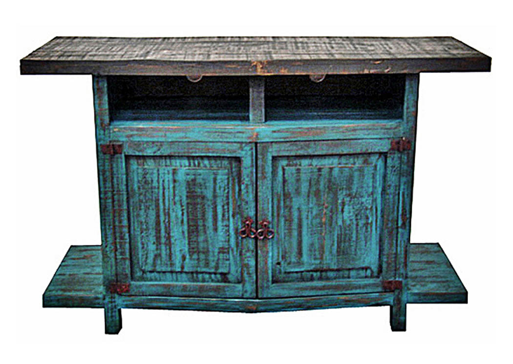 Turquoise 55" Scraped TV Stand,Million Dollar Rustic