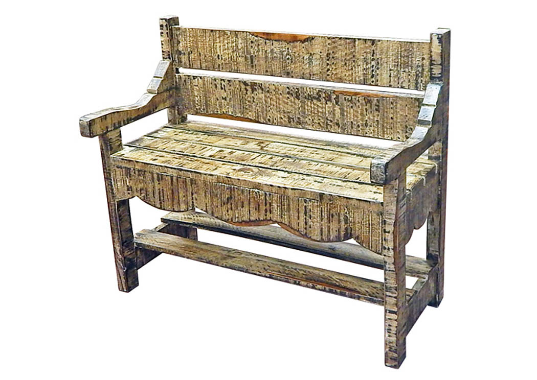 Black Cream Pine Bench w/Decorative Scroll Seat,Million Dollar Rustic