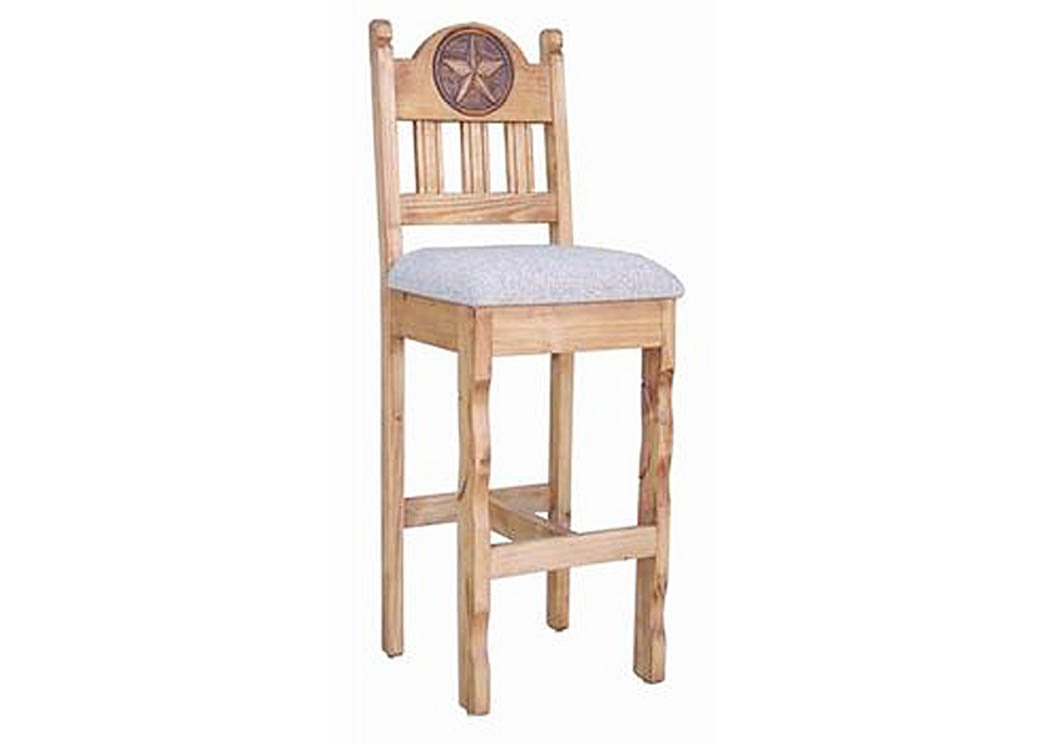 30" Padded Seat Barstool w/Hand Carved Star,Million Dollar Rustic