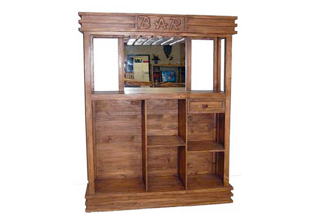 Pecan Bar Back w/Mirror & Storage,Million Dollar Rustic