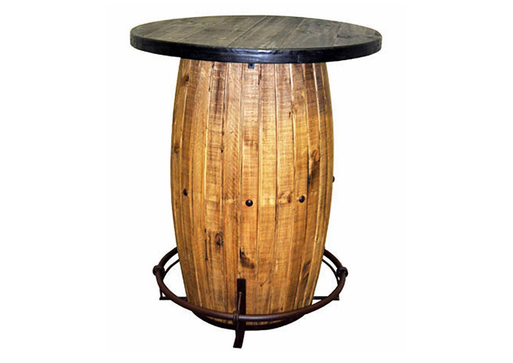 Natural Barrel Bar w/Iron Footrest & Concho Accents,Million Dollar Rustic