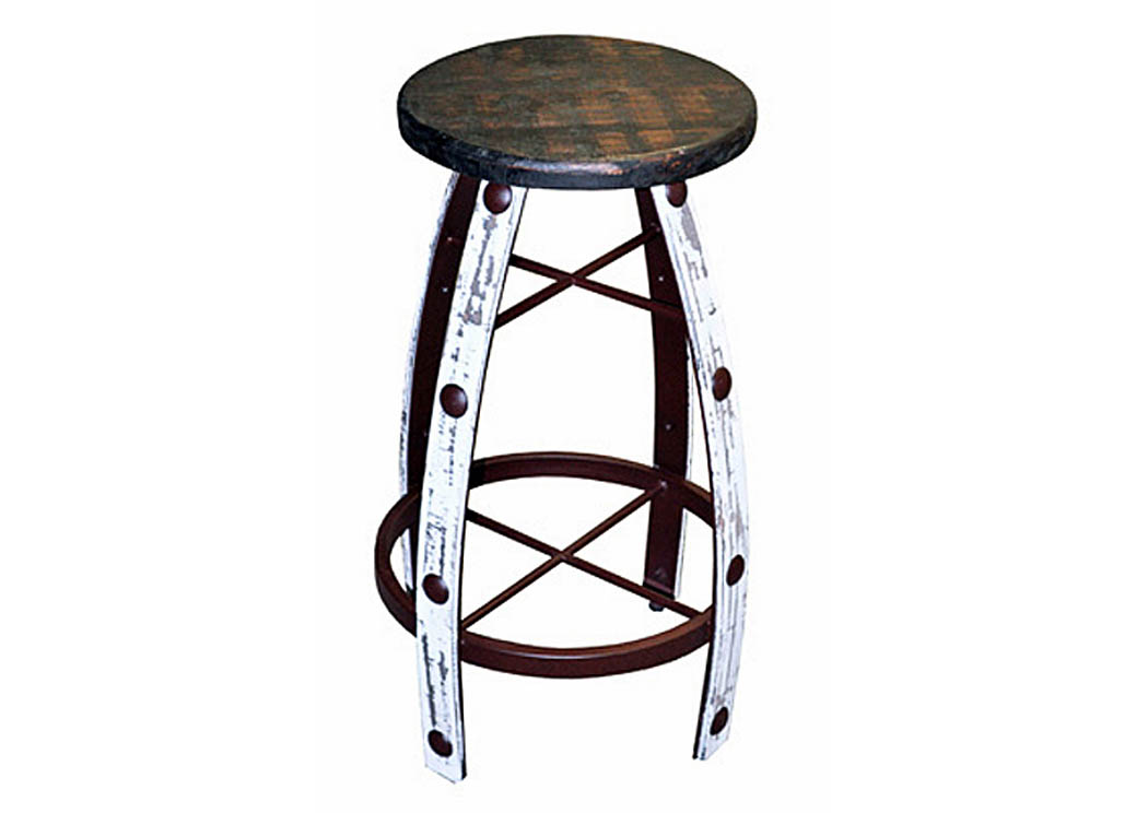 26" Iron & White Scraped Wood Barstool w/Concho Accents,Million Dollar Rustic