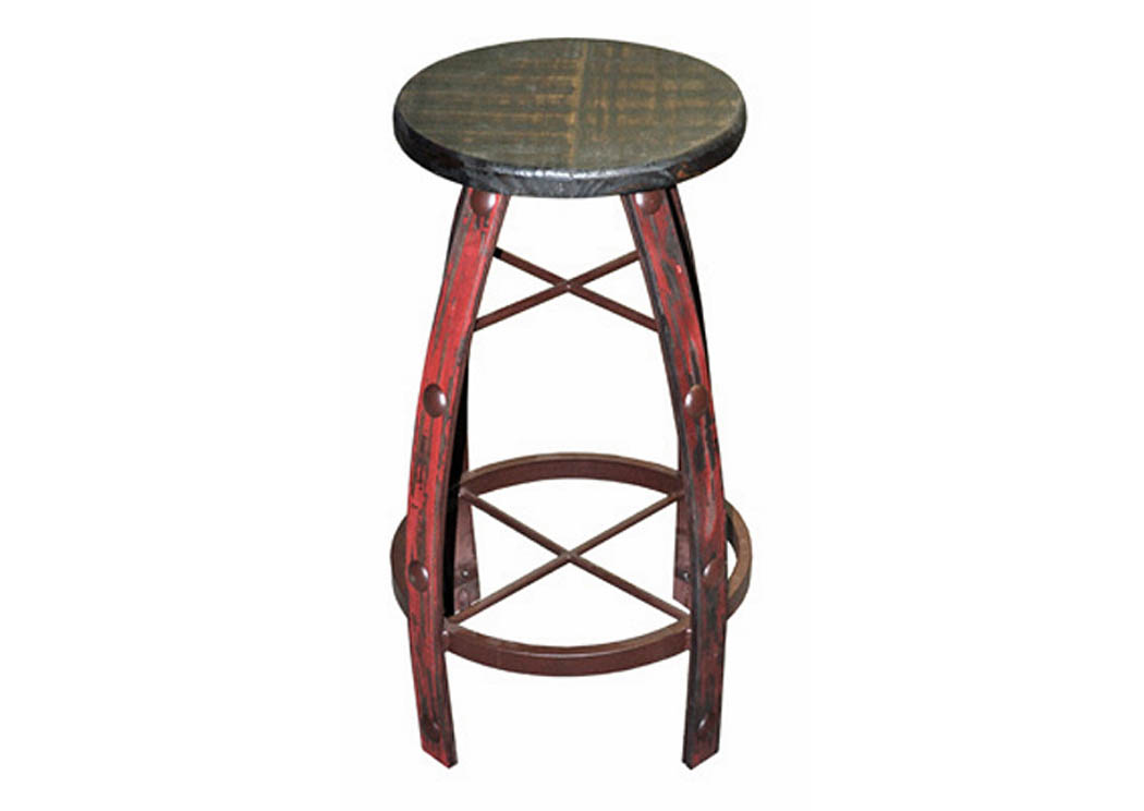 26" Iron & Red Scraped Wood Barstool w/Concho Accents,Million Dollar Rustic