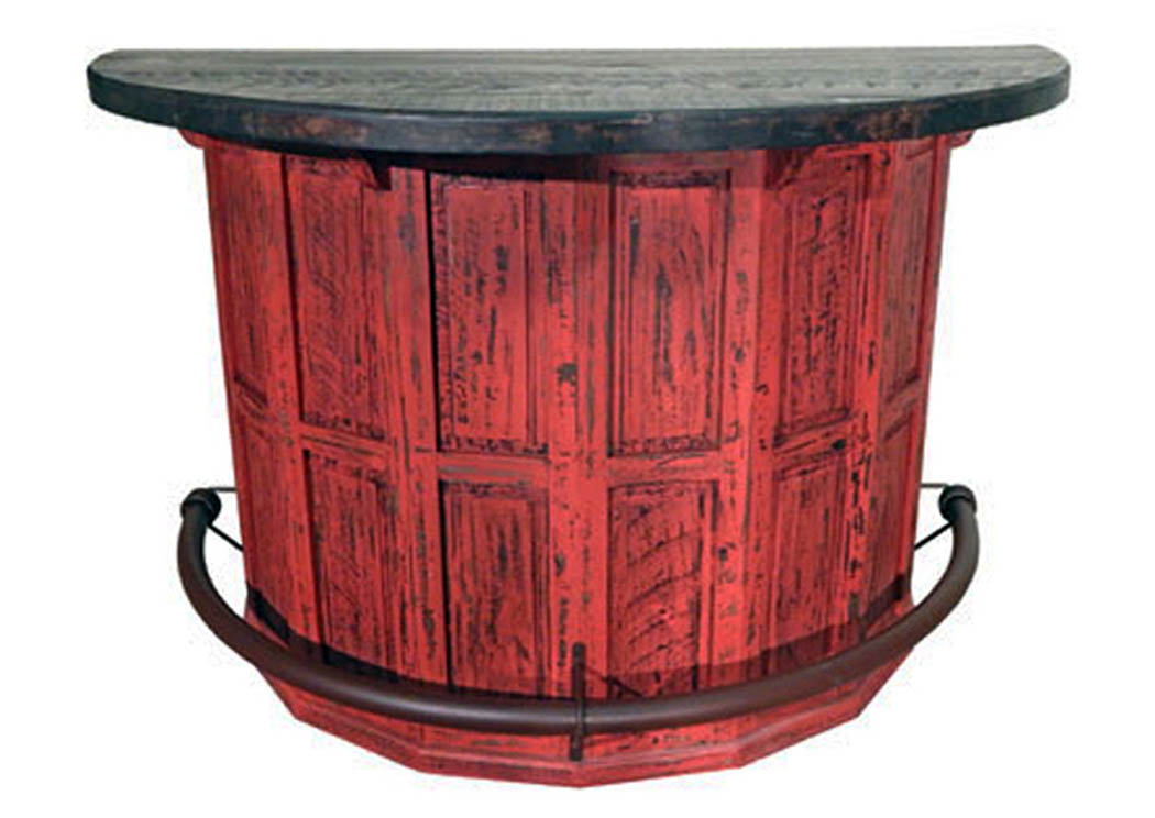 Red Scraped Half-Circle Bar w/Iron Footrest,Million Dollar Rustic