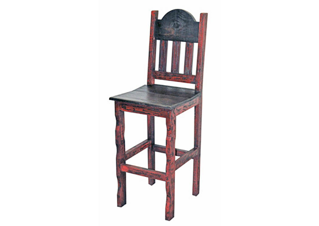 30" Red Scraped Wood Seat Barstool,Million Dollar Rustic