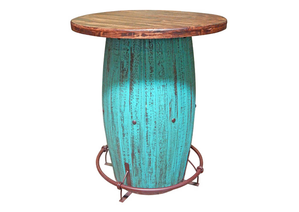 Aqua Scraped Barrel Bar w/Iron Footrest,Million Dollar Rustic