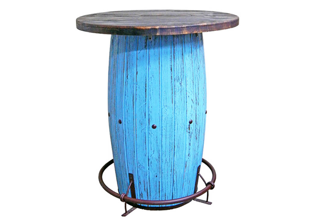 Light Blue Scraped Barrel Bar w/Iron Footrest,Million Dollar Rustic