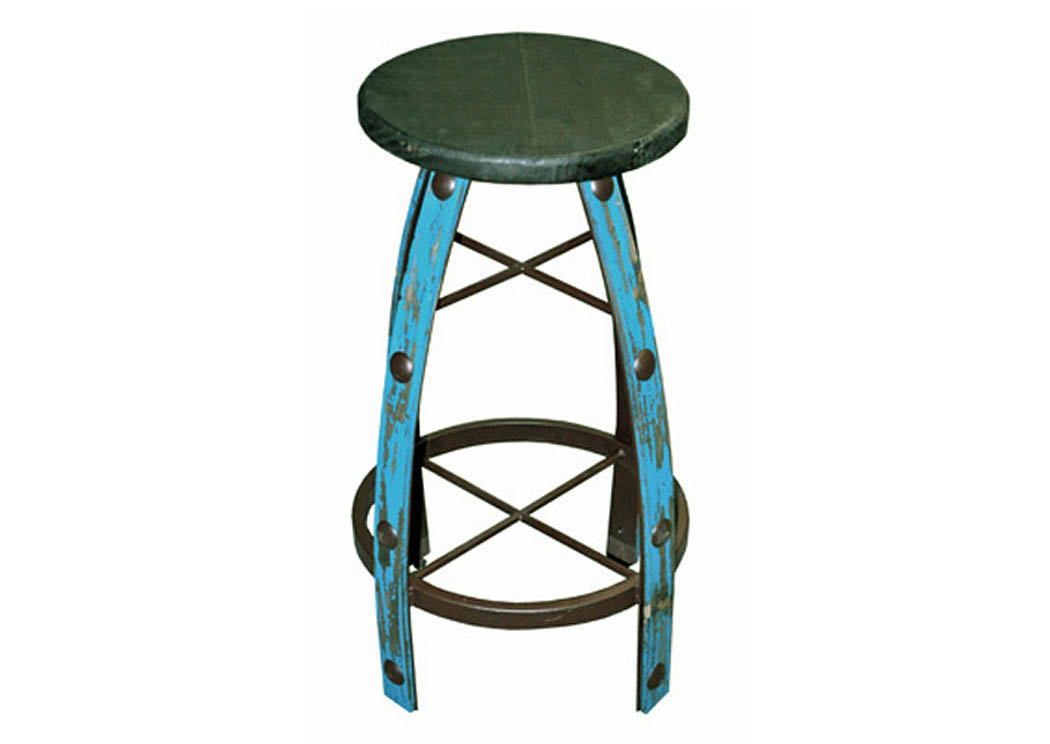 30" Iron & Turquoise Scraped Wood Barstool w/Concho Accents,Million Dollar Rustic